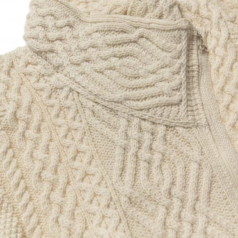 100% Merino Wool Cable Knit Cardigan With Side Zip  Natural Colour